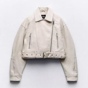 NWT Zara Faux Leather Biker Jacket in Oyster White